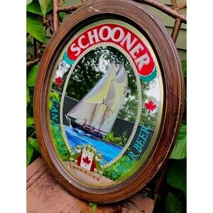Vintage Schooner Lager Beer Mirror Light Sign Labatt Brewing Co. Canadian